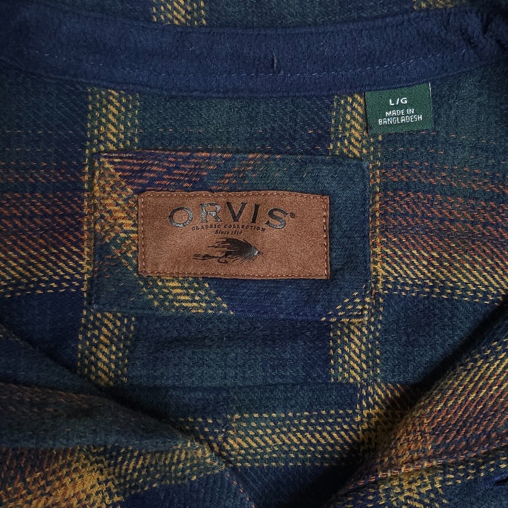 Orvis Flannel Shirt Jacket Mens Large Heavyweight Plaid Button Up Long Sleeve - Picture 7 of 10